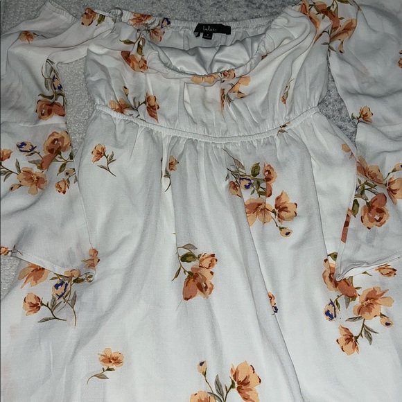 Lulu's White and Orange Floral Off-Shoulder Dress - Picture 3 of 6